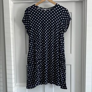 Navy Polka Dot Midi Dress - Casual Short Sleeve - 228